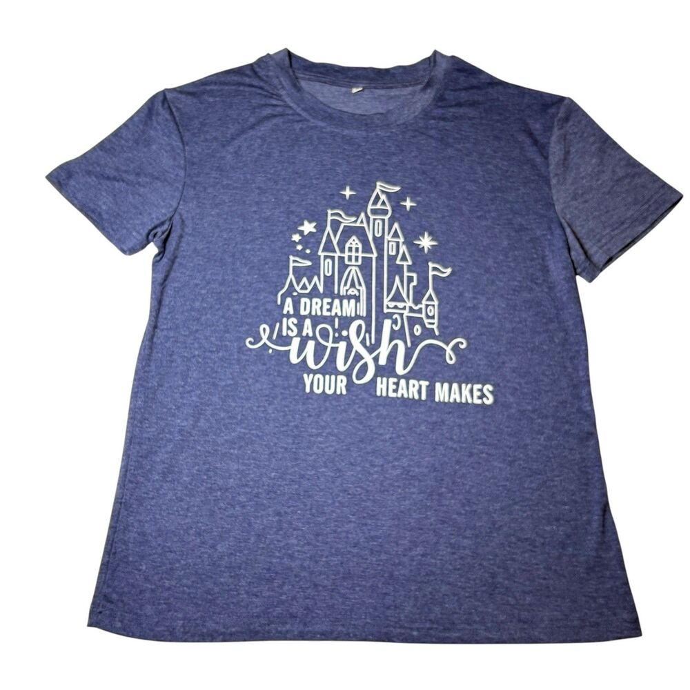 Disney Inspired "A Dream Is A Wish Your Heart Makes" Castle Graphic T-Shirt Blue
